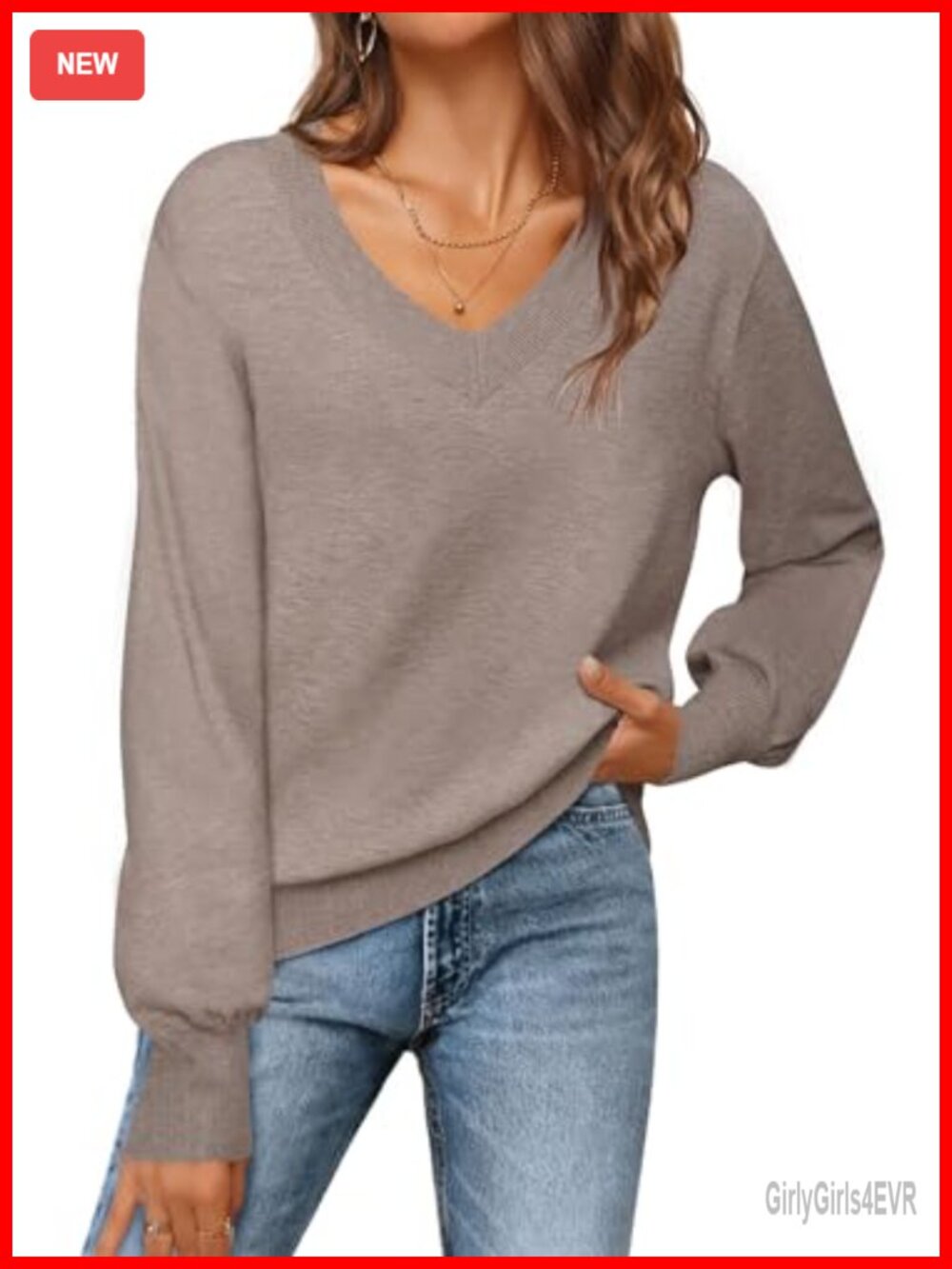 MEROKEETY V-Neck Long Sleeve Lightweight Knit Sweater Pullover